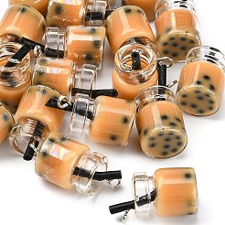 ガラスボトルペンダント  樹脂の内側と鉄パーツ  模造泡茶  ナバホホワイト  20~25x11~14x11mm  穴：1.8mm&nbsp;X-CRES-S359-01I