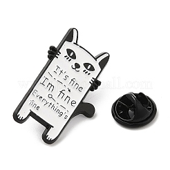 単語エナメルピンを持つ猫  バックパックの服の電気泳動黒合金バッジ  ホワイト  30x19x1.5mm&nbsp;JEWB-G023-03D