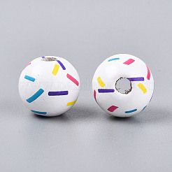 スプレー塗装されたシマウッドビーズ  印刷されたビーズ  ラウンド  カラフル  15~16x14.5~15mm  穴：4~4.5mm&nbsp;WOOD-T032-37B