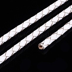 中空編み牛革コード  ブレスレット用レザーロープストリング  ラウンド  ホワイト  4mm  約5.46ヤード（5m）/ロール6&nbsp;NWIR-ZX002-01C
