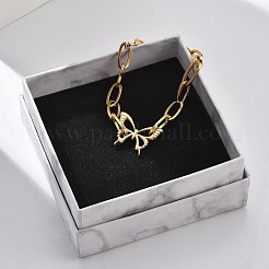 304ステンレススチールチャームブレスレット  女性用ペーパークリップチェーンブレスレット  蝶  ゴールドカラー  5-7/8インチ（15cm）&nbsp;BJEW-F487-02G