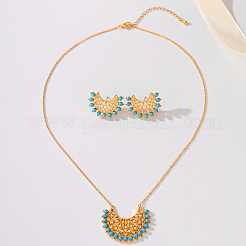 Synthetic Turquoise Stud Earrings & Pendant Necklaces Sets&nbsp;HX8665