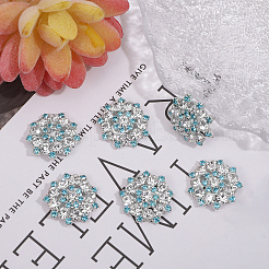 6個セット 1穴 合金製 ラインストーン シャンクボタン  花  アクアマリン  22.5~23x5mm  穴：1.2mm&nbsp;BUTT-CA0001-16B