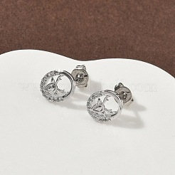 Flat Round with Deer Brass Micro Pave Clear Cubic Zirconia Stud Earrings&nbsp;EJEW-F383-11P