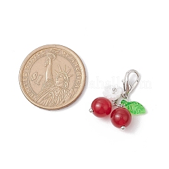 Chakra Natural Malaysia Jade & Green Jade & Chinese Jade & Dyed Yellow Jade Beads Cherry Pendant Decorations&nbsp;HJEW-JM02846