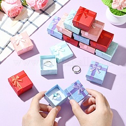 バレンタインデーのプレゼントパッケージ、厚紙リングボックス12個  サテンリボンは、外部ちょう結びに  正方形  インディアンレッド  4.1x4.1x2.6cm&nbsp;CBOX-YW0001-04A