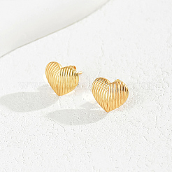 ロマンチックなストライプハート201ステンレススチールスタッドピアス  ゴールドカラー  13x15mm&nbsp;JJ3371-2