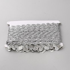 ポリエステル編みメタリックフリンジレーストリム  フラットラウンドいプラスチックのタッセル付き  カーテン用  服の装飾  銀  1-3/8インチ（35mm）&nbsp;DIY-WH0589-04