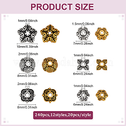 240Pcs 12 Styles Tibetan Style Alloy Bead Caps&nbsp;FIND-ME0002-77