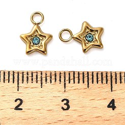 304ステンレスペンダント  ラインストーン付き  ゴールドカラー  スター  9.5x7.5x1.5mm  穴：1.8mm&nbsp;STAS-H438-02A-G01