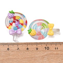 透明な樹脂製の食品模造カボション  リボン付きイチゴロリポップ  ミックスカラー  33x23x10mm&nbsp;RE-CBA4416-03