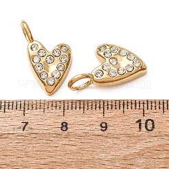 304ステンレスペンダント  ハートチャーム  ラインストーン付き  ゴールドカラー  19x13.5x6.5mm  穴：4.5mm&nbsp;RB-CBAE384-02G