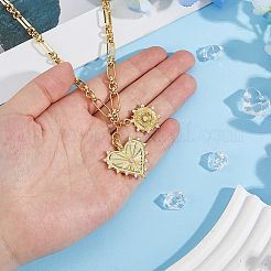 Brass Micro Pave Clear Cubic Zirconia Sun Heart Pendant Link Chain Necklaces&nbsp;NJEW-HS00021