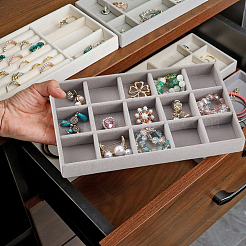 15 Grids Rectangle Wood Covered with Velvet Jewelry Trinket Display Trays&nbsp;AJEW-WH20054-062G-02
