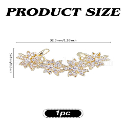 1Pc Brass Fashionable Rhinestone Flower Cuff Earrings&nbsp;EJEW-LP0012-11G