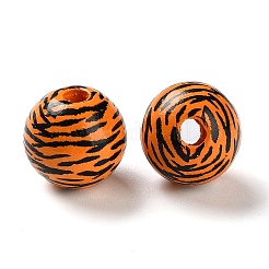 プリントウッドヨーロピアンビーズ  ヒョウ柄のラウンド  ダークオレンジ  15.5~16x14.5~15mm  穴：4mm&nbsp;WOOD-Z002-06A