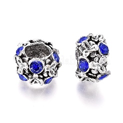 合金ラインストーンロンデルヨーロッパのビーズ  大穴ビーズ  アンティークシルバー  サファイア  10~12x7mm  穴：5mm&nbsp;ALRI-J051-04AS