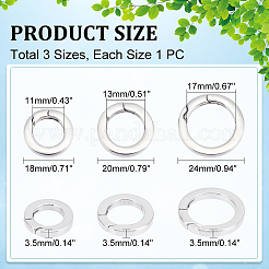 3Pcs 3 Styles 304 Stainless Steel Spring Gate Rings&nbsp;STAS-UN0040-92