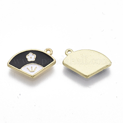 合金チャーム  エナメル  花の扇子  ライトゴールド  ブラック  10x15x1.5mm  穴：1.2mm&nbsp;PALLOY-S177-77A