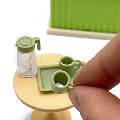 プラスチックケトル＆カップセットミニチュア装飾品  マイクロランドスケープドールハウスアクセサリー  小道具の装飾のふりをする  黄緑  30mm&nbsp;PW-WGC6D45-01
