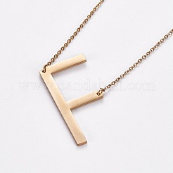 304ステンレススチールジュエリーセット  スタッドピアスとペンダントネックレス  アルファベット  ゴールドカラー  文字.f  18.7インチ〜20.2インチ（47.5~51.3cm）  15x7~12mm  ピン：0.8mm&nbsp;SJEW-L141-001F