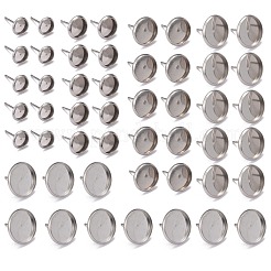 変色しない 50個 5スタイル 304ステンレススチールスタッドピアス金具  フラットラウンド  ステンレス鋼色  トレイ：6mm / 8mm / 10mm / 12mm / 14mm  8~16mm  ピン：1mm  10個/スタイル&nbsp;STAS-LS0001-14P