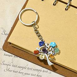 Alloy with Natural & Synthetic Mixed Gemstone Chip Pendant Keychain&nbsp;KEYC-JKC00640-02