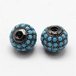 ラウンド真鍮製マイクロパヴェキュービックジルコニアビーズ  ミックスカラー  8mm  穴：1.5mm&nbsp;ZIRC-L053-25