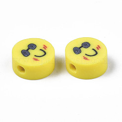 手作り樹脂粘土ビーズ連売り  笑顔とフラットラウンド  ミックスカラー  9.5x4.5mm  穴：1.6mm  約39~40個/連  14.96インチ〜15.24インチ（38cm〜38.7cm）&nbsp;CLAY-T020-05