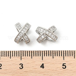 真鍮製マイクロパヴェキュービックジルコニアビーズ  文字x  ラックめっき  カドミウムフリー＆鉛フリー  長持ちメッキ  プラチナ  10x8x8.5mm  穴：4.5x2.4mmと5x5mm&nbsp;KK-P297-06P