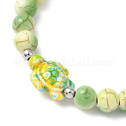 Baking Paint Synthetic Turquoise Round & Tortoise Beads Stretch Bracelets for Men Women&nbsp;BJEW-JB12340-03