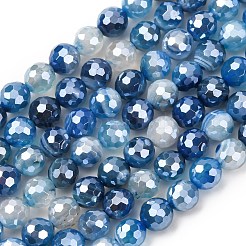 天然バンデットアゲートビーズ連売り  ラウンド  多面カット  パール光沢メッキ  ブルー  6mm  穴：1mm  約63個/連  15.04''（38.2センチメートル）&nbsp;G-B191-A02-6mm