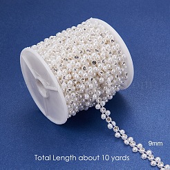 花absプラスチックイミテーションパールビーズトリムガーランド連売り  スプールで  ガラスラインストーン  結婚式のための  ホワイト  9x3mm  約10ヤード/ロール&nbsp;CHAC-R001-01