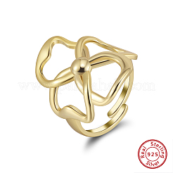 女性用スターリングシルバー調節可能指輪925個  クローバー  14KGP本金メッキ  26mm  usサイズ7 1/4(17.5mm)&nbsp;RJEW-H257-03G