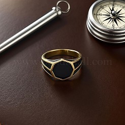 男性用304ステンレススチールとガラスの指輪  八角形  ゴールドカラー  usサイズ10（19.8mm）&nbsp;FS-WGAAEBE-03