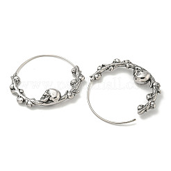 女性と男性のための316サージカルステンレススチールフープピアス  アンティークシルバー  スケルトン  31.5x5.5mm&nbsp;EJEW-D096-22D-AS