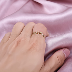 304ステンレススチールウェーブラウンドリング  女性のためのジュエリー  18KGP本金メッキ  内径：17mm&nbsp;FX7669-2