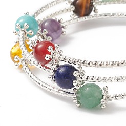 Natural & Synthetic Mixed Gemstone Round Beaded Triple Loop Wrap Bangle for Women&nbsp;BJEW-TA00224