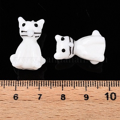 手作りランプワークビーズ  猫の形  ホワイト  21x14.5x12.5mm  穴：1.8mm&nbsp;LAMP-T021-19-1