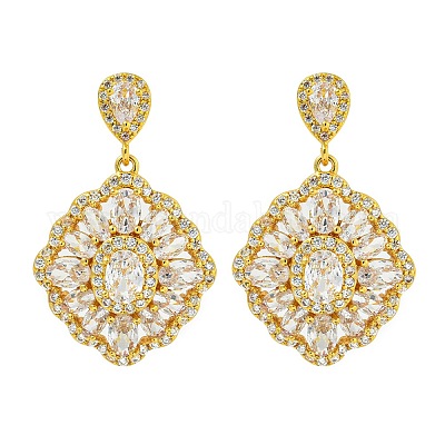 Brass Micro Pave Cubic Zirconia Dangle Stud Earrings&nbsp;EJEW-H014-01G-01-1