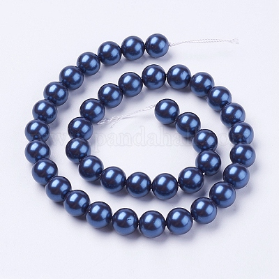 シェルパールビーズ連売り  ラウンド  マリンブルー  8mm  穴：1mm  約50個/連  15.7インチ&nbsp;X-BSHE-L035-8mm-I08-1