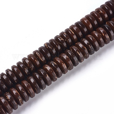 ココナッツビーズ連売り  フラットラウンド  ココナッツブラウン  8x2.5~3mm  穴：1.2mm  約109~112個/連  12.1~12.2インチ（30.7~31cm）&nbsp;COCO-O009-01-8x3mm-1
