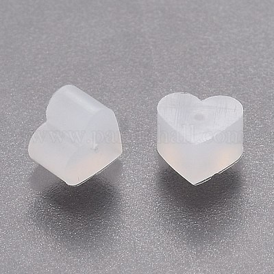 シリコン製ピアスキャッチ  ピアスバックキャッチ  ハート  ホワイト  5.2x5.7x3.5mm  穴：0.5mm&nbsp;RESI-N028-01B-1