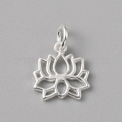 真鍮製チャーム  丸カン付き  銀  花  13x12x1.5mm  穴：4mm&nbsp;LS-FIND-WH0159-63S-05-1