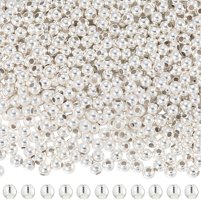 アイアン製スペーサービーズ  ラウンド  銀  4mm  穴：1.5mm  2000個/セット&nbsp;IFIN-PA0001-06A-1