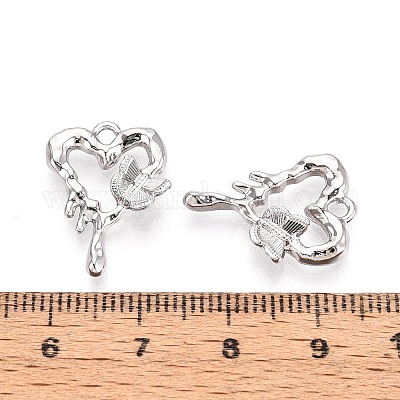 合金ペンダント 蝶とハート プラチナ 20x14x4mm 穴：1.6mmの通販