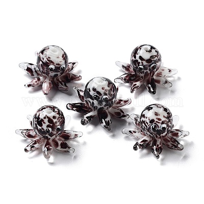 手作り凹凸柄ランプワークビーズ連売り  タコ  ブラック  15x25x13~14mm  穴：1.4mm&nbsp;LAMP-N021-37G-01-1