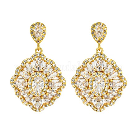 Brass Micro Pave Cubic Zirconia Dangle Stud Earrings EJEW-H014-01G-01-1