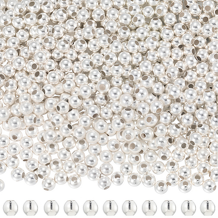 アイアン製スペーサービーズ  ラウンド  銀  4mm  穴：1.5mm  2000個/セット&nbsp;IFIN-PA0001-06A-1
