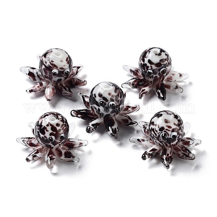 手作り凹凸柄ランプワークビーズ連売り  タコ  ブラック  15x25x13~14mm  穴：1.4mm&nbsp;LAMP-N021-37G-01-1